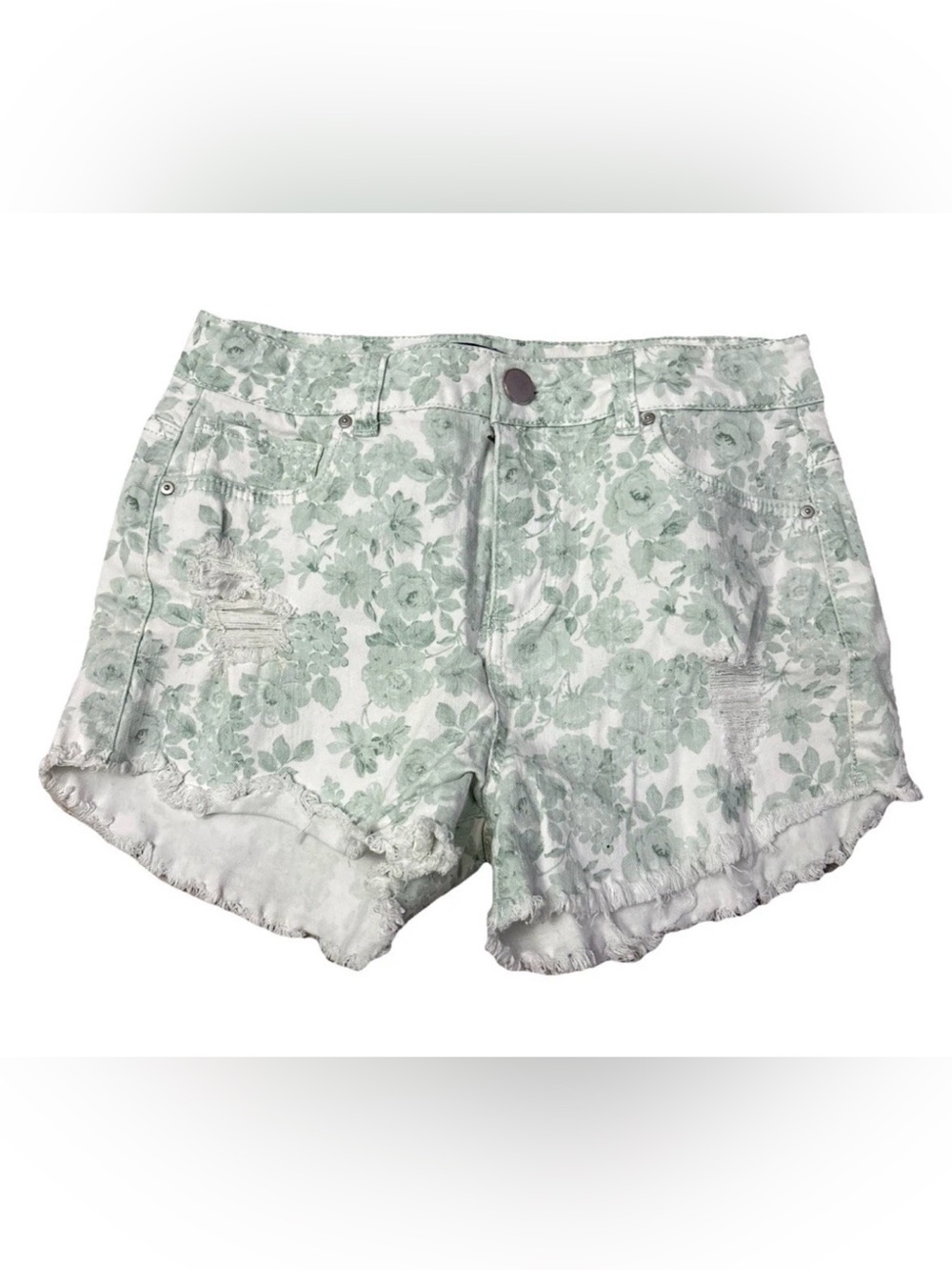 Sapphire Ink Distressed Floral Denim Shorts Women’s Junior 7